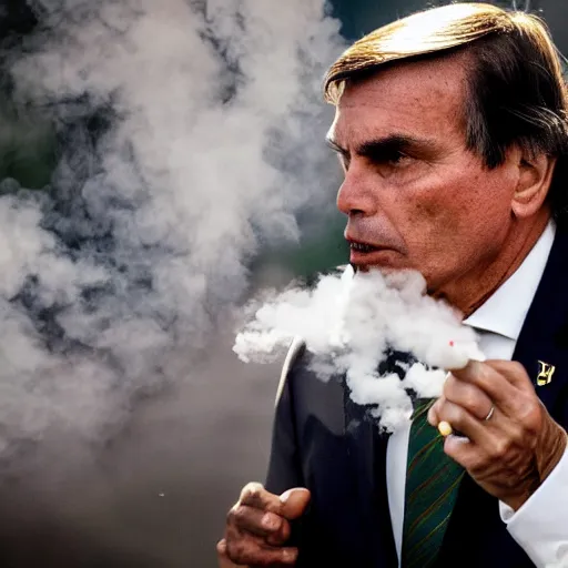 Image similar to president jair bolsonaro vaping, award winning photograph, 4 k, journalistic photo, wide shot, high quality, photo by time magazine.