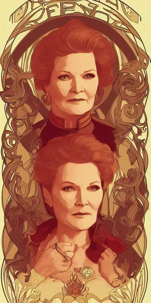 Prompt: star trek Captain Kathryn Janeway art nouveau, amazing details, intricate details ,digital art , illustration, digital painting, trending on artstation, in the style of Alphonse Mucha,