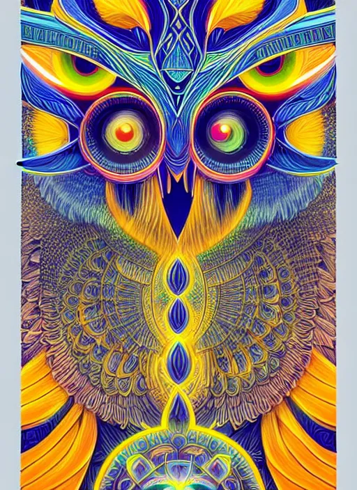 Image similar to symmetry!! product render poster vivid colors divine proportion owl, 神 圣, glowing fog intricate, elegant, highly detailed, digital painting, artstation, concept art, smooth, sharp focus, illustration,