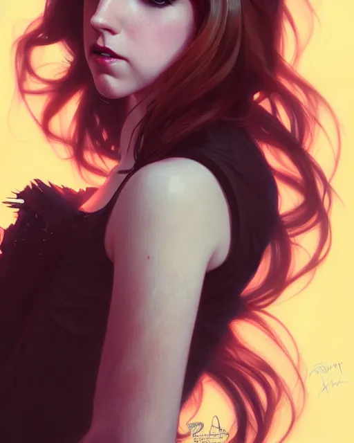 Image similar to portrait of Anna kendrick as a gorgeous punk girl, elegant, digital painting, highly detailed, artstation, concept art, smooth, sharp focus, illustration, art by artgerm and greg rutkowski and alphonse mucha