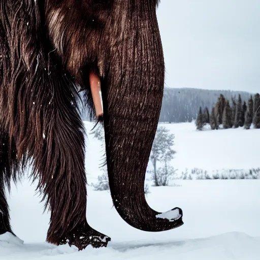 Prompt: Wooly Mammoth walking in snow, 4K photograph, natural lighting