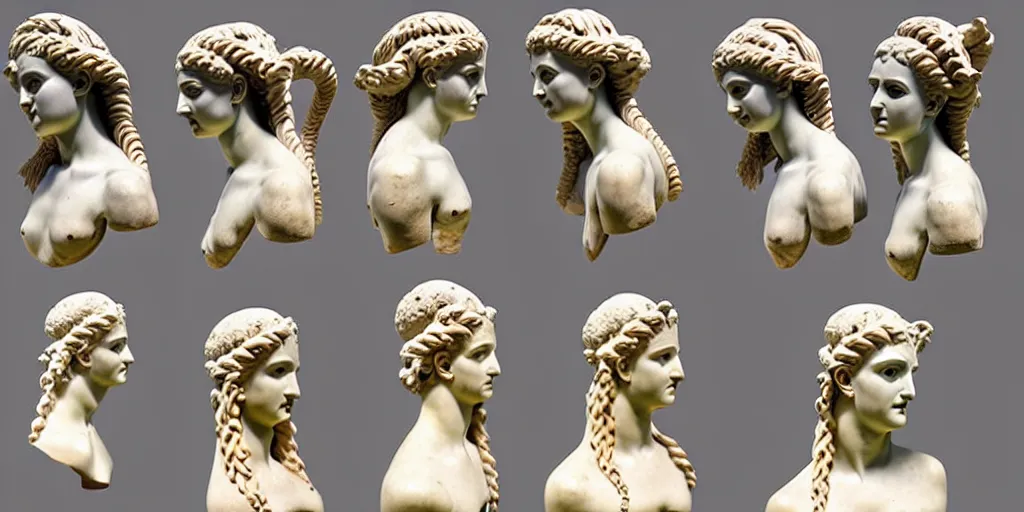 ancienr greek sculpture, bust, multiple poses