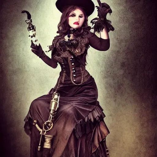 Prompt: Steampunk witch. Ultra realistic. Hyper detailed.