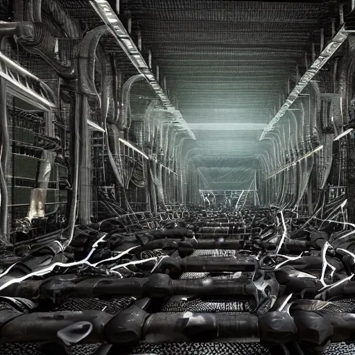 Prompt: evil souls being mass - produced in cyber gothic industrial complex, advanced, fantastic reality, 8 k resolution