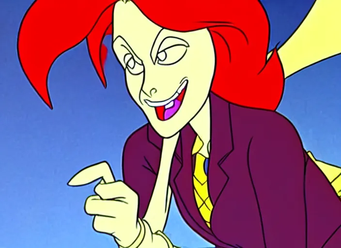 Image similar to dana scully in dragon's lair, shaded cartoon cel, animation model, sharp detail, thin linework, beautifully animated, technically accurate, realistic anatomy, in the style of don bluth, filmation, toei animation, studio trigger, 5 k, hd