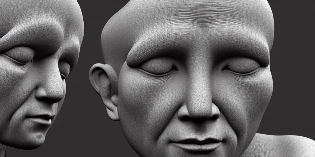 Image similar to hyper realistic 3 d render of a bust of meditating robotic body style monk in cyberpunk style, ultra realistic 8 k resolution.