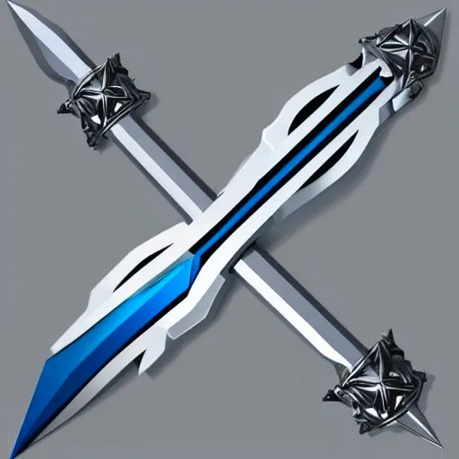 Image similar to isometric vector low poly silver sword with black hilt icon, blue background, cgsociety, volumetric lighting