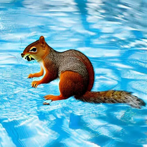 Prompt: A squirrel on fire in a swimming pool