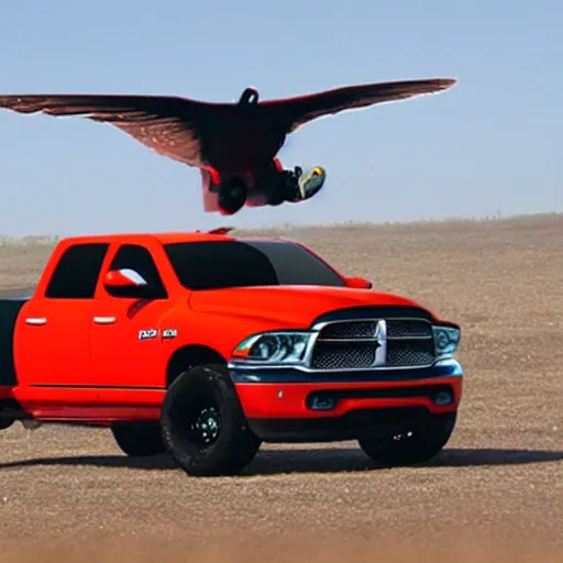 Image similar to dodge ram flying in the sky like an ( ( airplane ) )