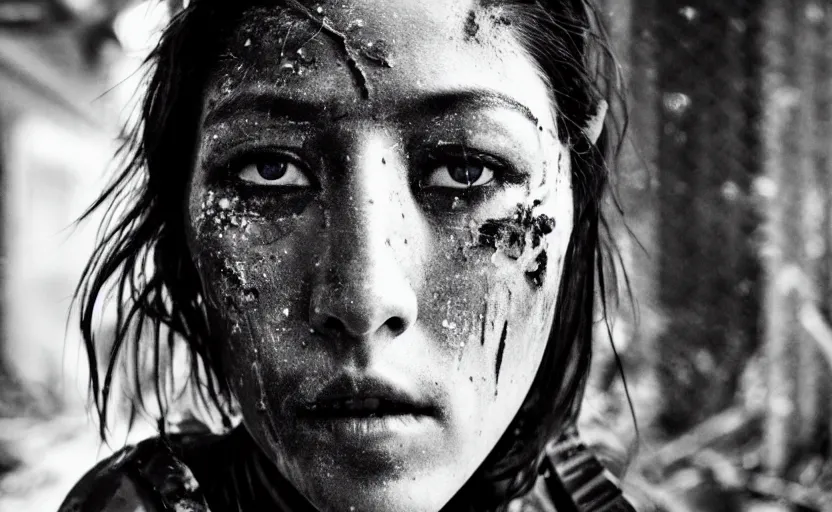 Image similar to cinestill 5 0 d candid photographic portrait by stanley kubrick of dichen lachman as a cyborg wearing rugged black mesh techwear on a dirtbike through an abandoned mall, extreme closeup, modern cyberpunk moody emotional cinematic, snow storm god rays, 8 k, hd, high resolution, 3 5 mm, f / 3 2, ultra realistic faces, ex machina