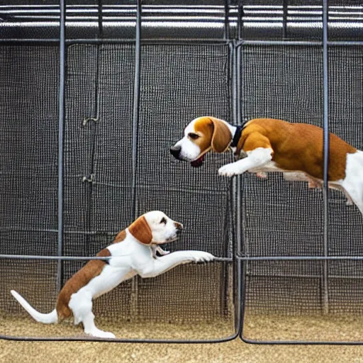 Prompt: beagles fighting in a cage