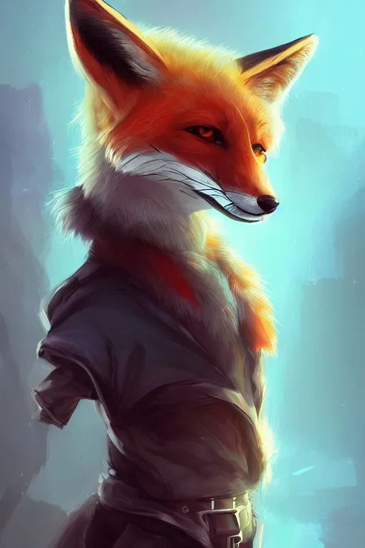 Image similar to a fox fursona, trending on artstation, by kawacy, furry art, digital art, cyberpunk, high quality, backlighting