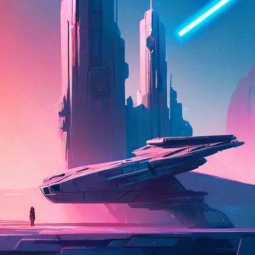 Prompt: star wars concept art, scenic environment, cyberpunk style, artwork by anton fadeev