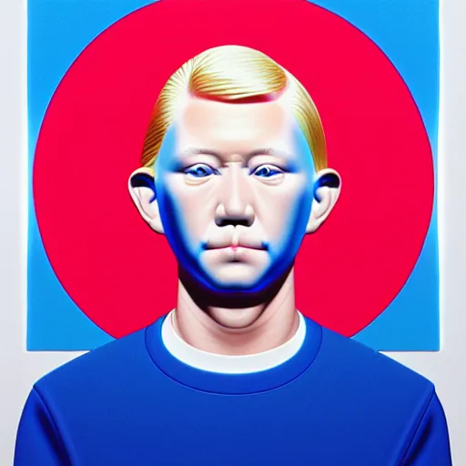 Image similar to blonde blue eyed male by shusei nagaoka, kaws, david rudnick, airbrush on canvas, pastell colours, cell shaded, 8 k