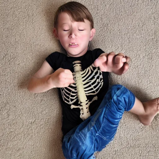 Image similar to little johnny woke up when the skeleton pulled on his little toe