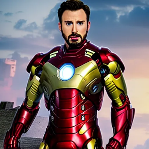 Image similar to Chris Evans in an iron man suit, 8k ultra hd, hyper detailed