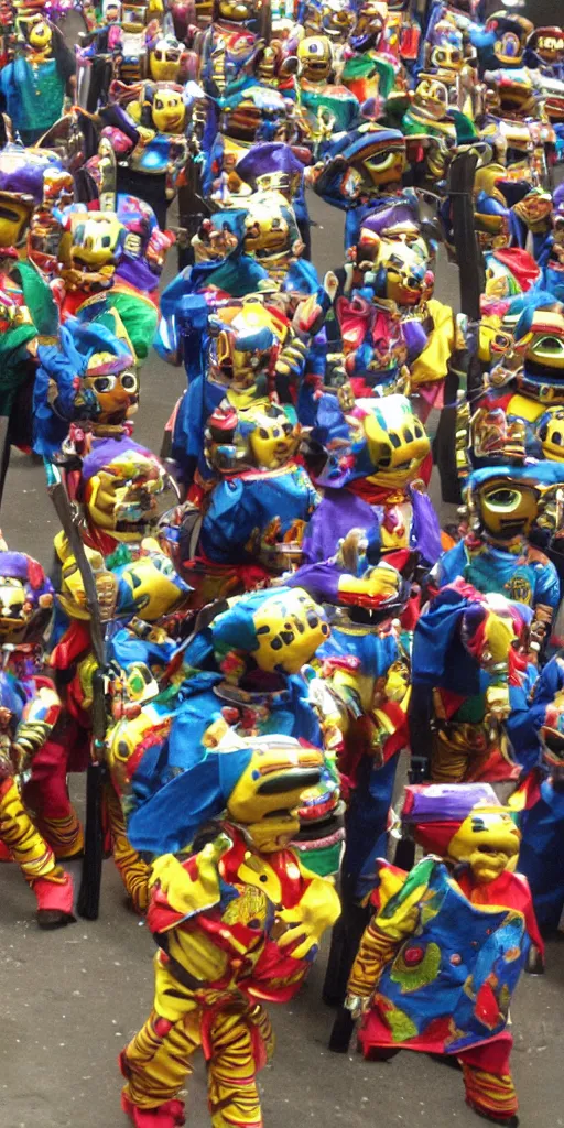 Image similar to extremely happy dancing inca robots