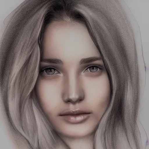 Image similar to beautiful young woman face with light freckles artist sketch closeup photograph