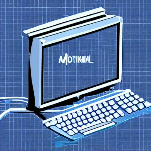 Prompt: a minimalist computer from the 90s in the style of vaporwave