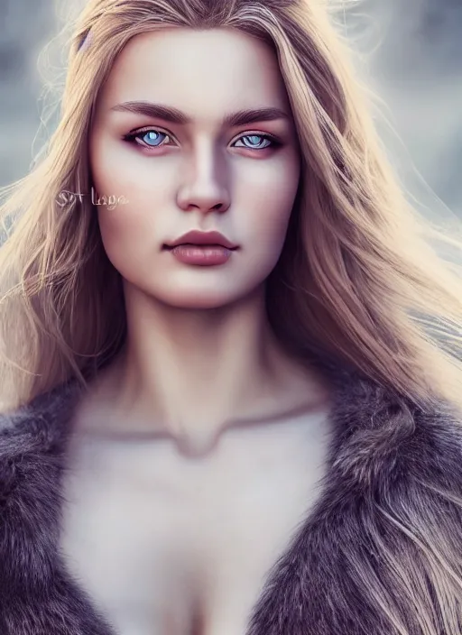 Image similar to a gorgeous norwegian female photo, professionally retouched, soft lighting, realistic, smooth face, full body shot, torso, dress, perfect eyes, sharp focus on eyes, 8 k, high definition, insanely detailed, intricate, elegant, art by mark litvokin and artgerm and mark hall