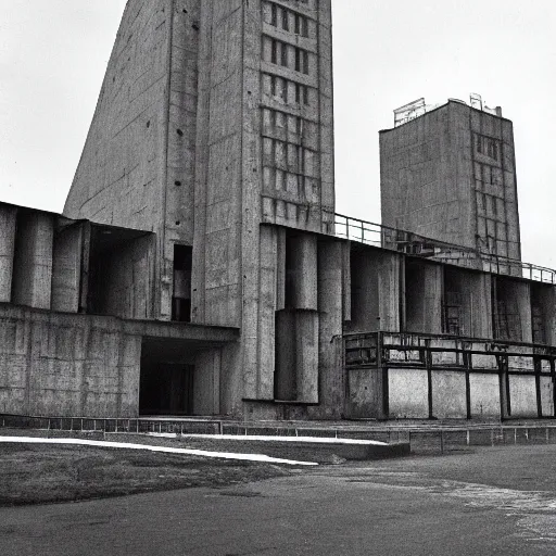 Prompt: 1971 England, Soviet England, brutalist buildings, cinematic