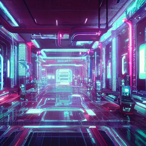 Image similar to “Interior of a Cyberpunk Netrunner Lair , hyper realistic, unreal engine”