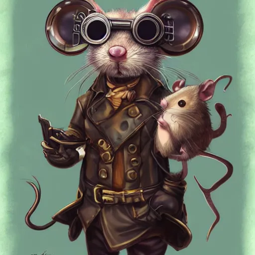 Image similar to a rat with steampunk googles, by ROSS tran