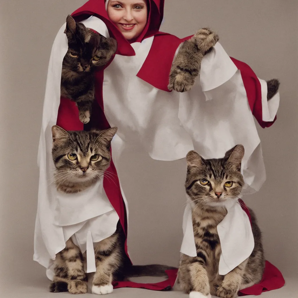 Image similar to color studio photo of a cute cat dressed like a nun