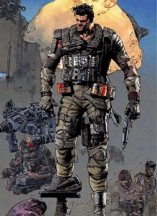 Image similar to apex legends version of the punisher. concept art by james gurney and mœbius.