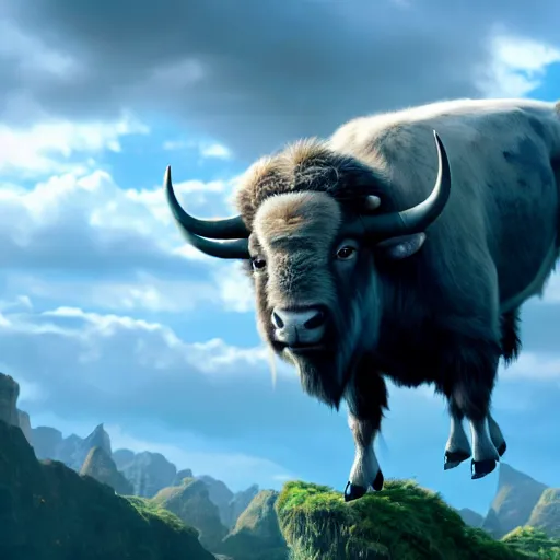 Prompt: a photograph of appa, the flying bison in the sky. live action still from avatar the last airbender ( 2 0 2 5 ). color harmony, 8 k detail, gallery quality, hd wallpaper, premium prints available.