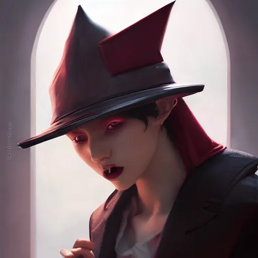 Image similar to a vampire wearing a dunce cap, morningstar, ultra high detailed, oil painting, greg rutkowski, charlie bowater, yuumei, yanjun cheng, unreal 5, daz, hyperrealistic, octane render, rpg portrait, dynamic lighting