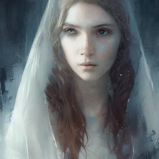 Image similar to beautiful girl turning into a ghost, intricate, art by greg rutkowski, high detailed, 4 k,