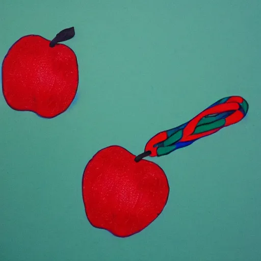 Image similar to shoe (red apple) lace ((blue pencil)) (((green leaf)))