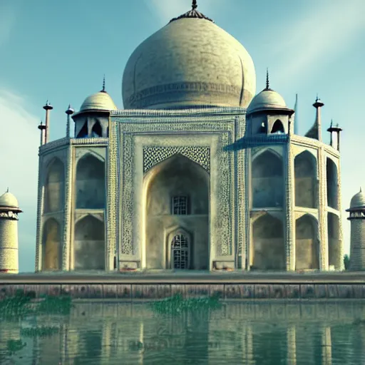 Prompt: dinosaurs attacking taj mahal, 8k, unreal engine 5, very detailed, horror vibe, smooth