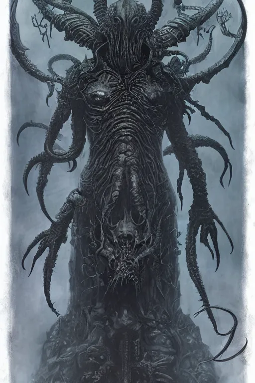 Image similar to portrait of cthulhu by hr giger, greg rutkowski, luis royo and wayne barlowe as a diablo, resident evil, dark souls, bloodborne monster