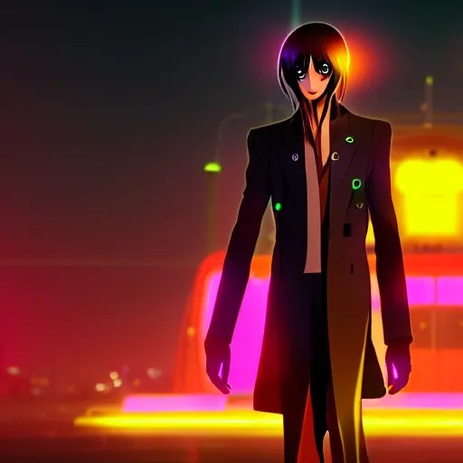 Lelouch Lamperouge in a neon city, octane render 8k,, Stable Diffusion