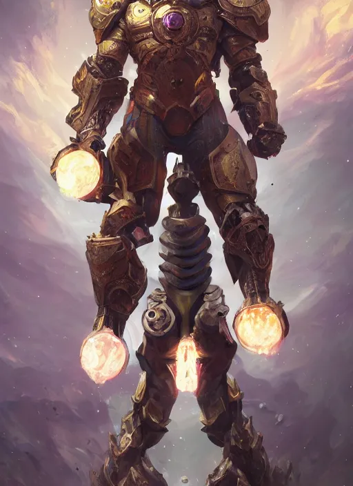 Image similar to a muscular warrior wearing cosmic armor on space, au naturel, hyper detailed, digital art, trending in artstation, cinematic lighting, studio quality, smooth render, unreal engine 5 rendered, octane rendered, art style by klimt and nixeu and ian sprigger and wlop and krenz cushart and riot and overwatch