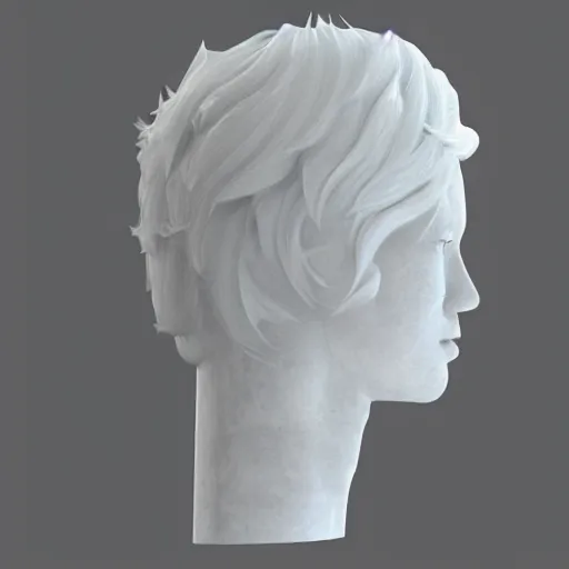 Prompt: refracting irredentist translucent!! ice sculpture of hair! resting on top of a beautiful!! marble female wig stand, cinema 4 d sharp focus