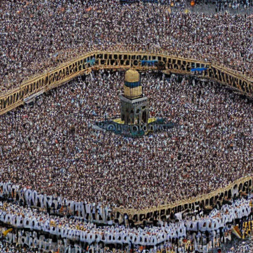 Prompt: where's waldo in the crowd circling the kaaba, 1 2 0 mm super high resolution, super high detail
