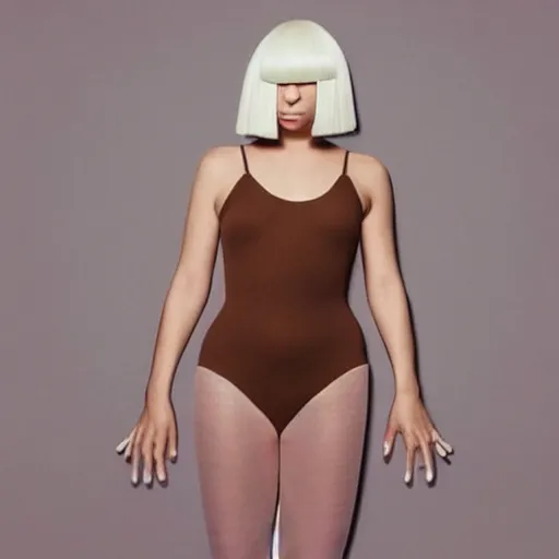 Image similar to sia furler wearing a skin colored leotard full body artistic photoshoot