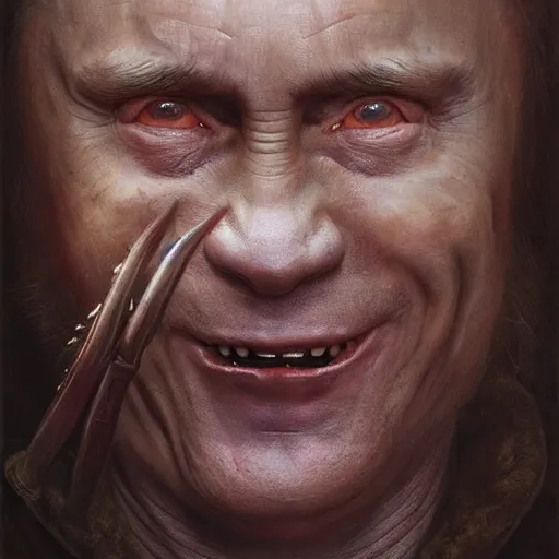 Image similar to vladimir putin, vladimir putin with pig nose, toothless mutant, horror, macabre by donato giancola and greg rutkowski and wayne barlow and zdzisław beksinski, realistic face, digital art