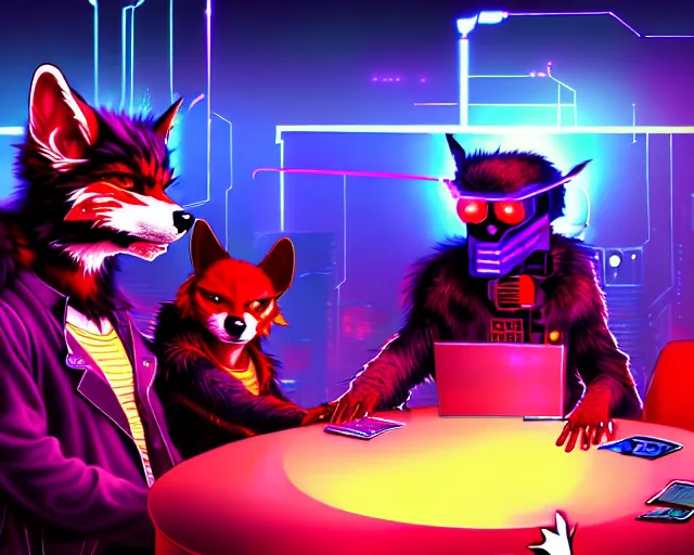 Image similar to high - resolution photograph from a cyberpunk era furry fandom convention ( midwest furfest 2 0 4 7 ), taking place after the genetic revolution and quantum singularity. photorealistic.