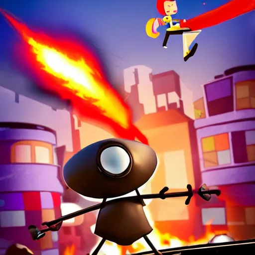 Prompt: poster of the game with the stickman figurine and with explosions on the background, cartoon, newgrounds cartoon