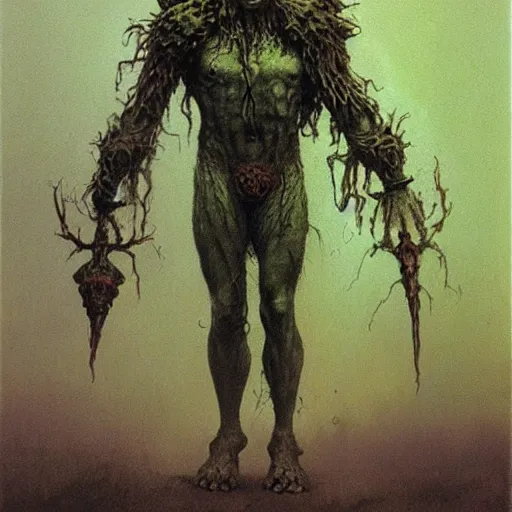 Image similar to warhammer greenskin concept, beksinski