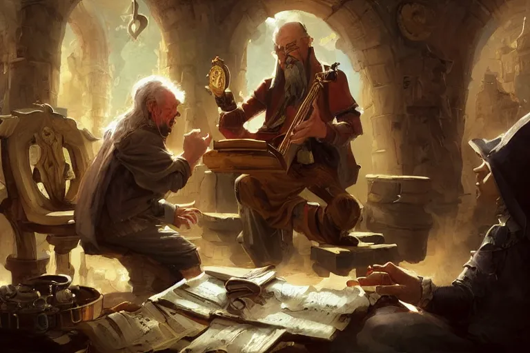 Prompt: an old musician teaching an artificer a visual melody in the baroque era, hearthstone art style, epic fantasy style art by Craig Mullins, fantasy epic digital art, epic fantasy card game art by Greg Rutkowski