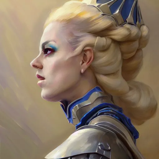 Image similar to greg manchess portrait painting of partially armored white queen from alice in wonderland as overwatch character, medium shot, asymmetrical, profile picture, organic painting, sunny day, matte painting, bold shapes, hard edges, street art, trending on artstation, by huang guangjian, gil elvgren, ruan jia, randy vargas, greg rutkowski