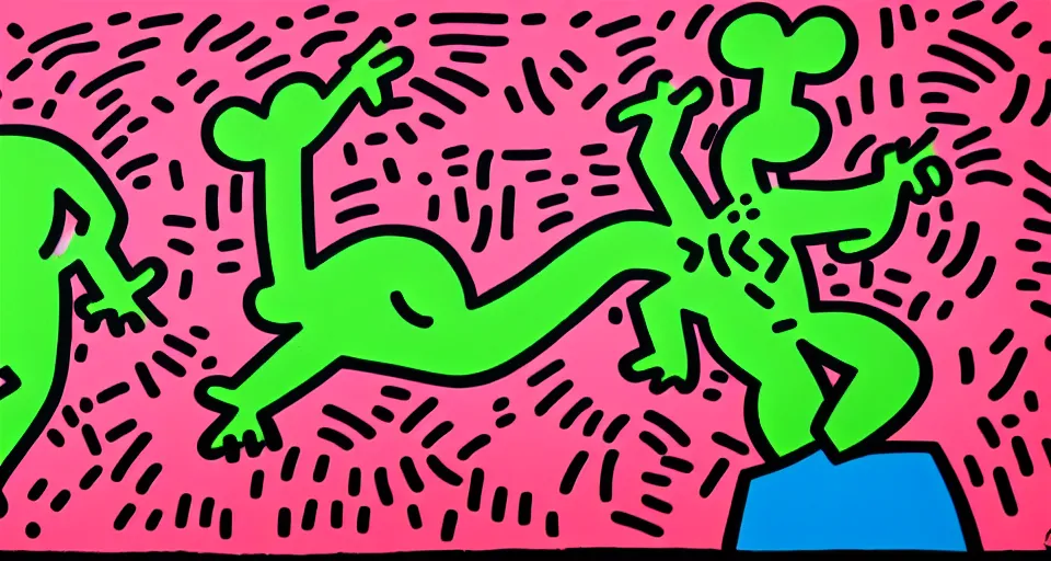 Prompt: fear and disgust, Keith haring, graffiti, 4K