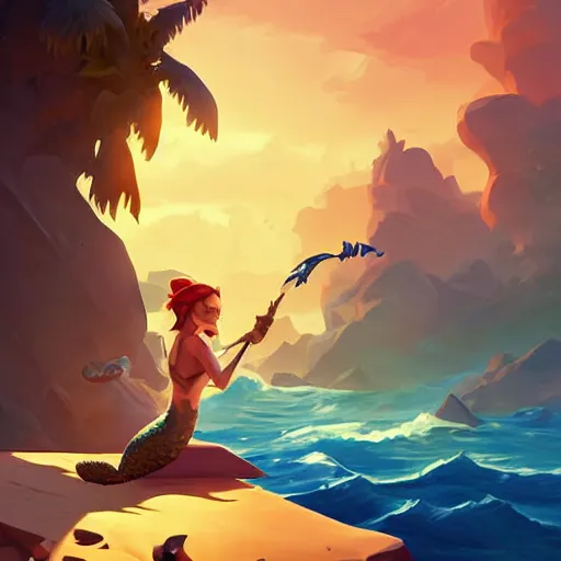 Image similar to painting mermaid treasure on sea of thieves game avatar hero smooth face median photoshop filter cutout vector, behance hd by jesper ejsing, by rhads, makoto shinkai and lois van baarle, ilya kuvshinov, rossdraws global illumination