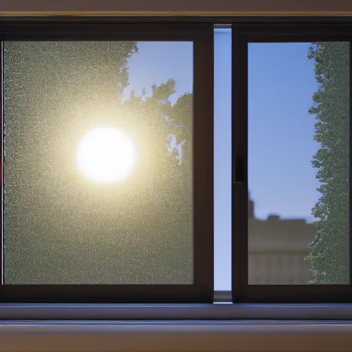 Image similar to the sun reflecting on a window, 8k, ray tracing reflections