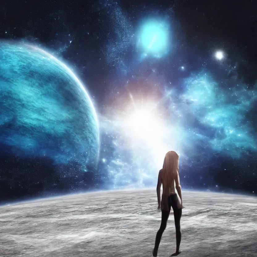 Image similar to standing on neptune, looking out into the vastness of space, digital art